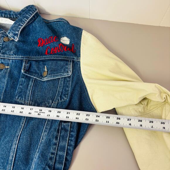 Vintage Dual Control Navy Boys Denim Jacket Small 90’s Leather Marines Embroider - Picture 5 of 9